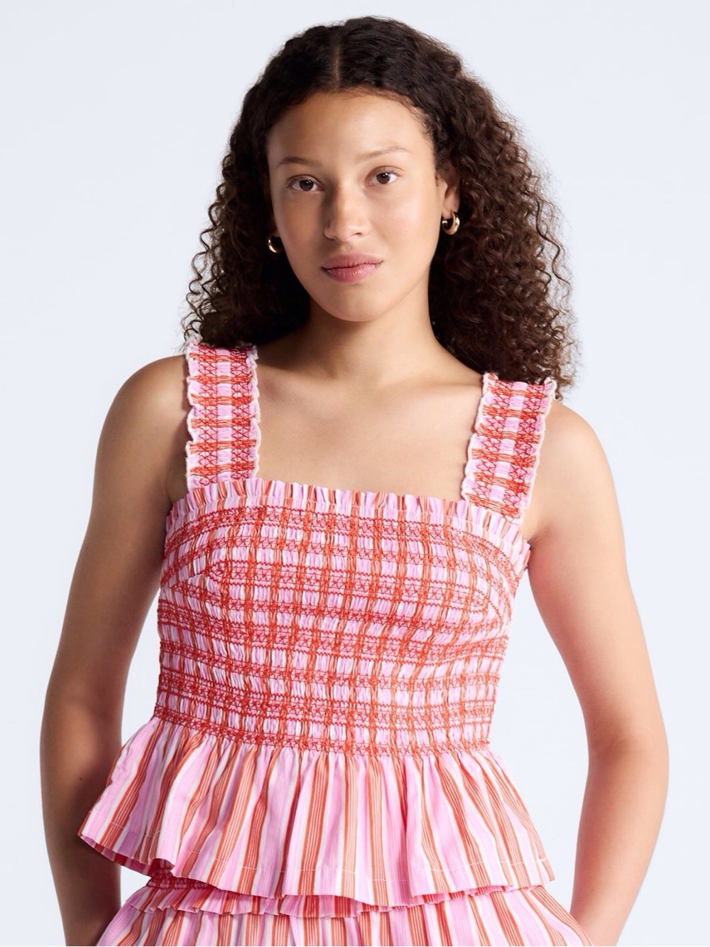 Free Assembly Novel Smocked Peplum Tank Top Pink/Orange Size-M NWT